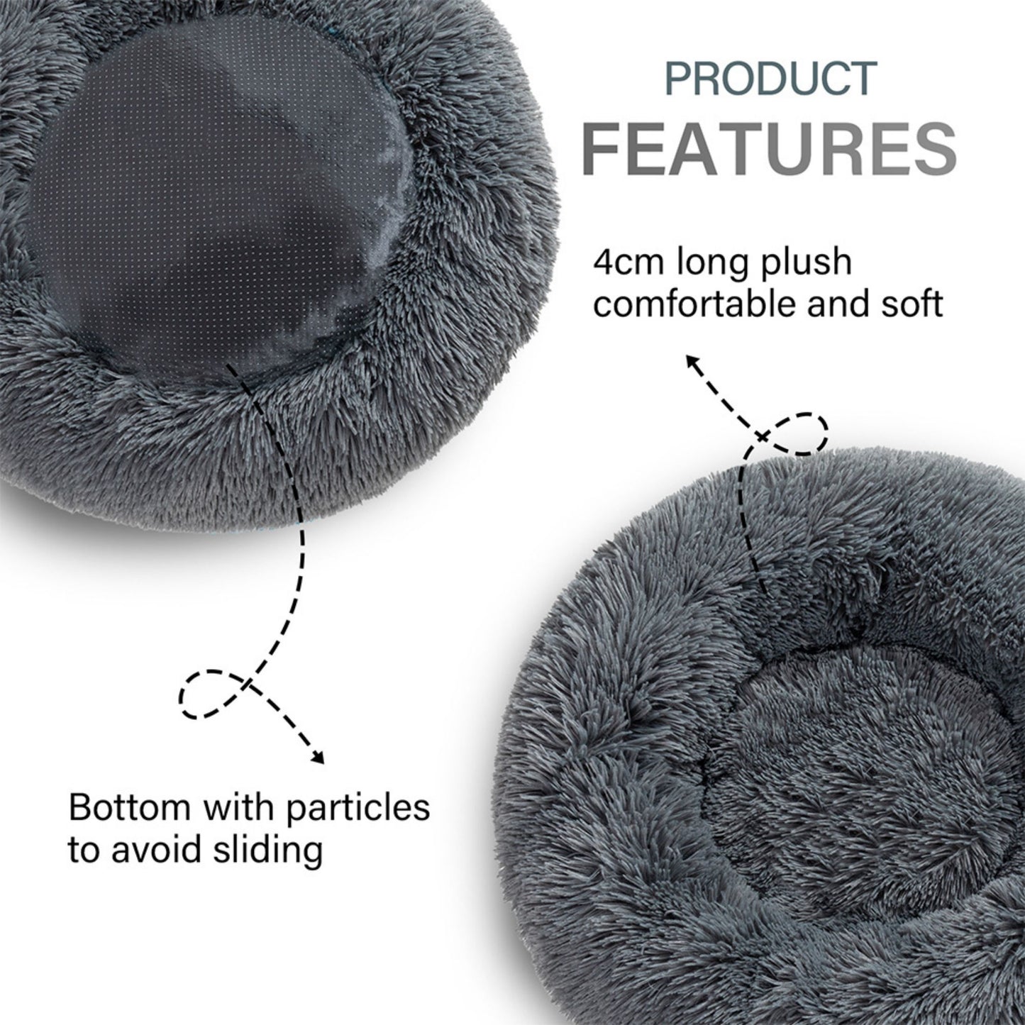 Donut Dog Bed Anti-Slip Round Fluffy Washable Pet Bed